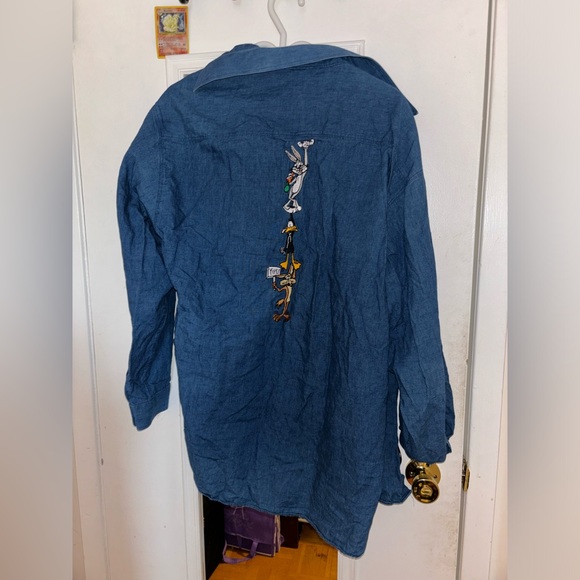 Blue Looney Tunes Embroidered Button Up - Picture 3 of 4
